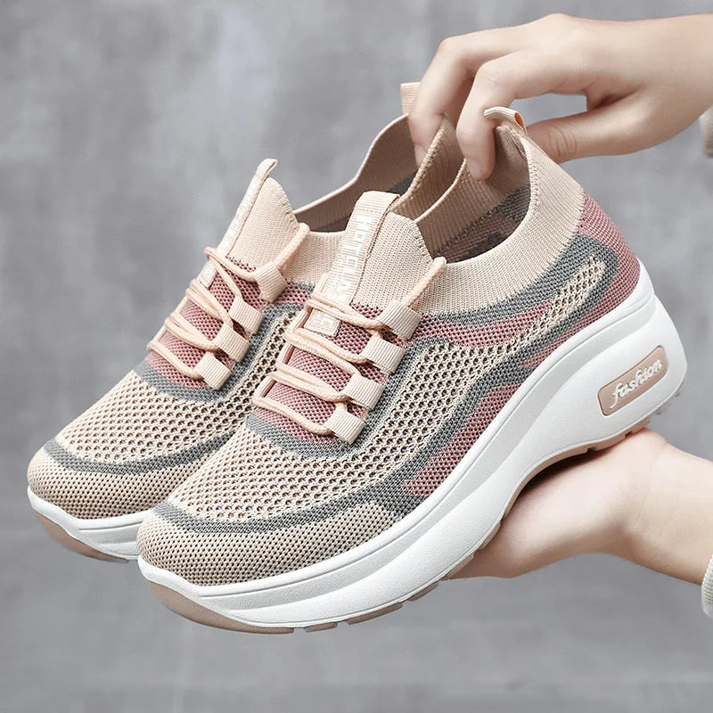 2024 summer platform casual women's shoes increase shoes mesh surface breathable comfortable sports shoes