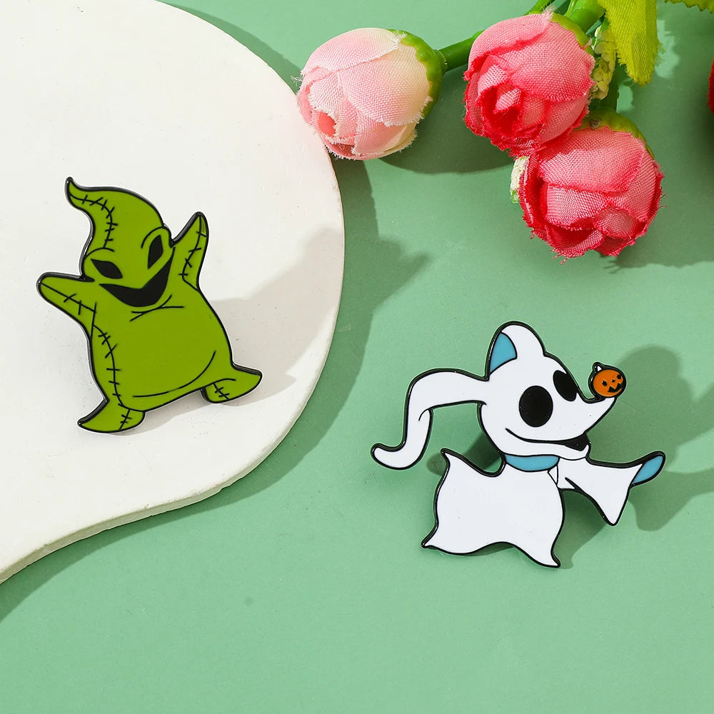 2 Pcs Cartoon The Nightmare Before Christmas Brooch Oogie Boogie Zero Enamel Metal Badge Jewelry Clothes Backpack Accessories