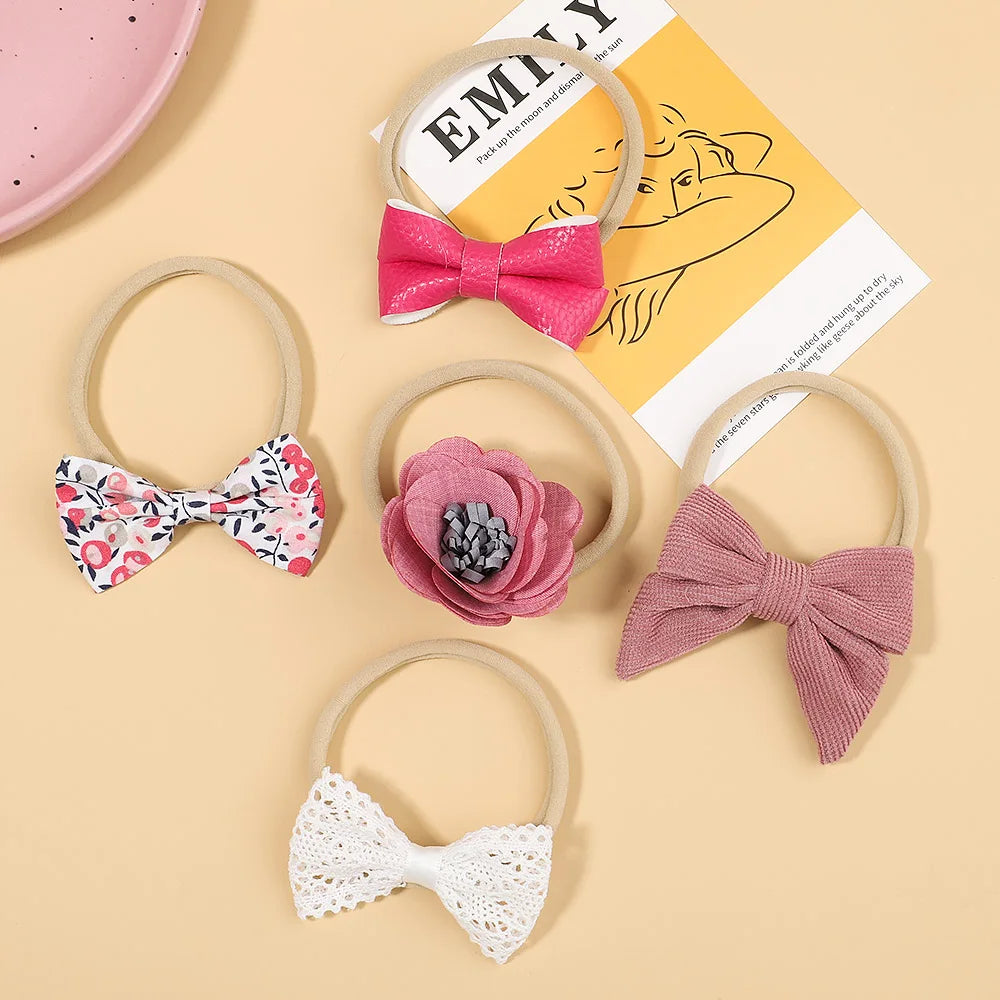 5Pcs/Set Baby Flower Bows Headband for Girls Children Elastic Hair Bands New Born Hairband Soft Toddler Cute Hair Accessories