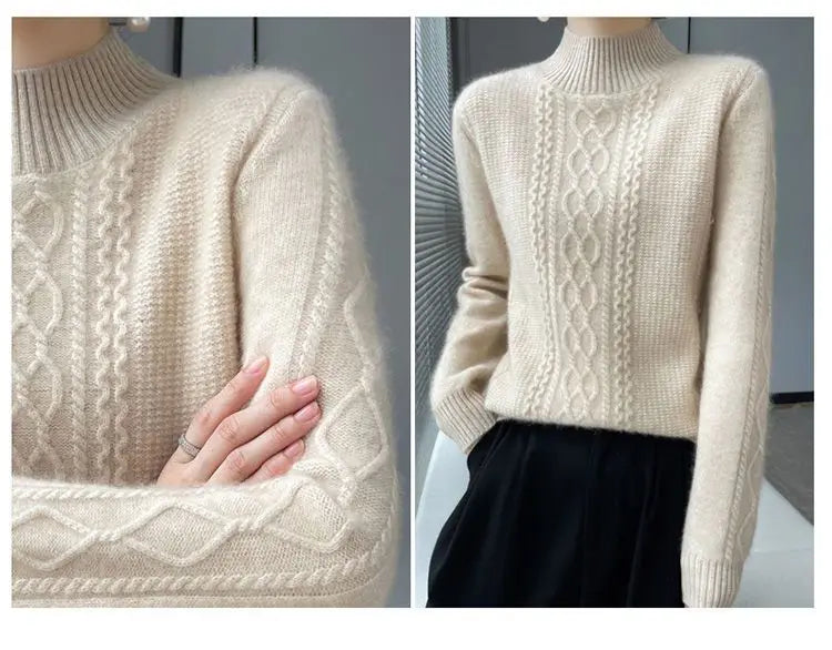 2023 Autumn and Winter New Women Sweater Warm Cashmere Sweater Loose Large Size Top Half Turtleneck Knitted Bottoming Shirt