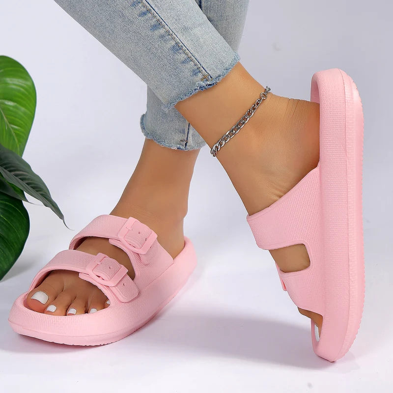 Summer Slippers Double Buckle Slide Sandals Women Couple Home Slides EVA Thick Sole Light Weight Flip Flops Bothe Shower Shoes Viralgem Store