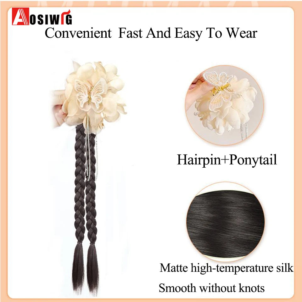Synthetic Claw Clip in hair Braid Ponytail Hair Advanced Butterfly Love Flower Tassel Double Fried Dough Twists braids Ponytail Viralgem Store