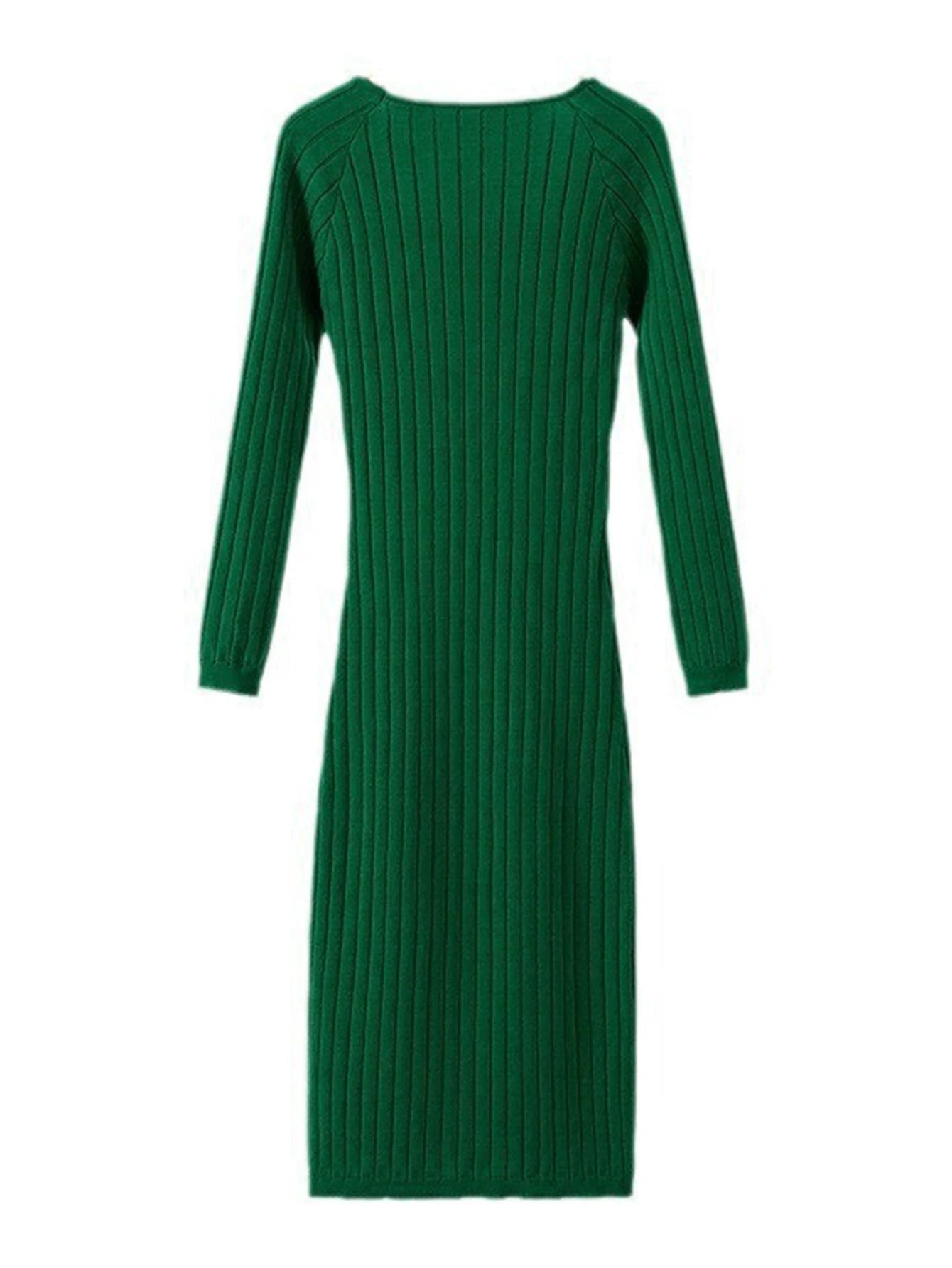 Women Bodycon Dress Long Sleeve Slim Fit Knitted Dress Square Neck Party Split Hem Long Wrap Dresses Green Viralgem Store