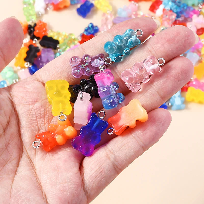 30colors 10pcs 22X11mm Candy Color Gummy Mini Bear Charms for Making Cute Earrings Pendant Necklace DIY Creative Jewelry Finding