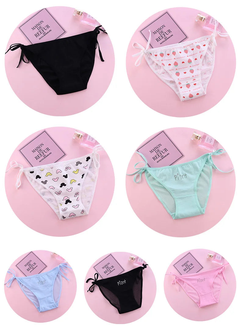 SP&CITY Young Girls Student Cute Underwear Women Japan Lace Up Cotton Panties Funny Hollow Out Seamless Briefs Female Lingerie
