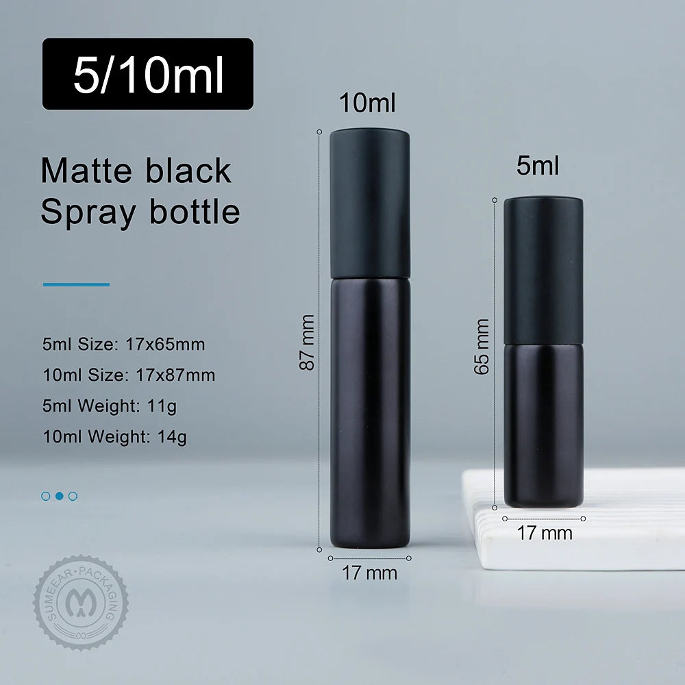 50/100Pcs 5ml 10ml Matte black spray bottle Atomizer Empty Perfume Sample Bottles Custom LOGO Pay Extra