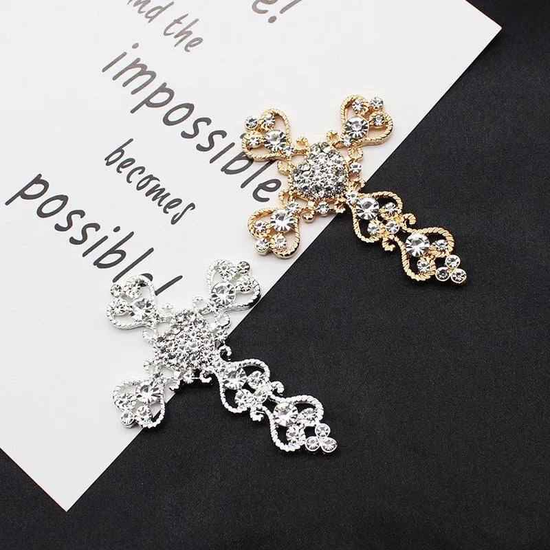 5Pcs 56 * 64MM Shiny Rhinestone Cross Alloy Jewelry Accessories Diy Wedding Dress Headwear Decoration Accessories