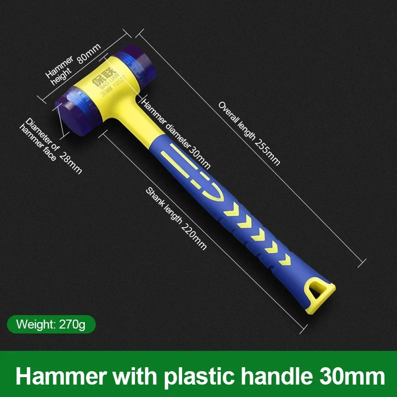 25/30/35/40/45mm Rubber Hammer Double Faced Work Glazing Window Nylon Hammer with Round Head and Non-slip Handle DIY Hand Tool