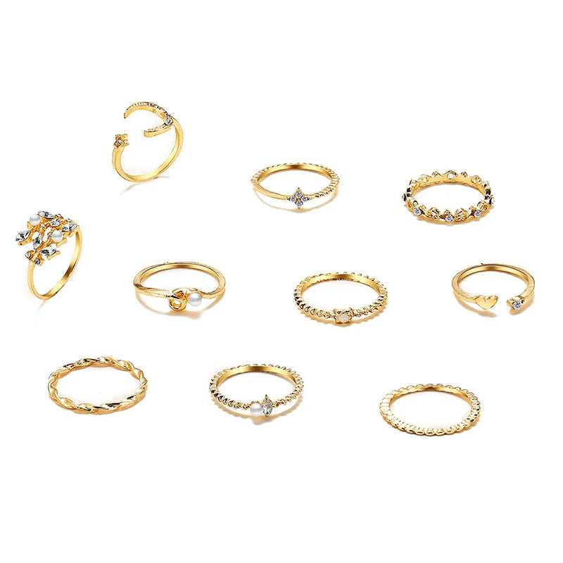10PCS Set Fashion Rings for Women Vintage Gold Plated Finger Ring Party Jewelry Viralgem Store