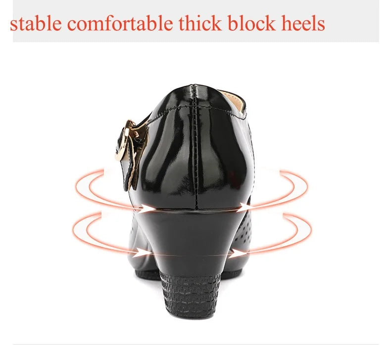 5.5cm 7.5cm Small Size 33 Breathable Cutout Block Heels Shoes Mary Janes 2024 Soft Leather Platform Pumps for Mom Dance Model