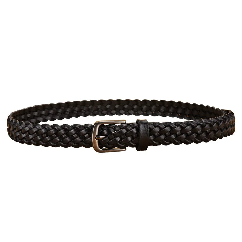 2023 Women Casual Luxury New Style Width 2.5cm  Woven Belt Needle Buckle Real Leather Head Layer Cowhide Handmade Decorative