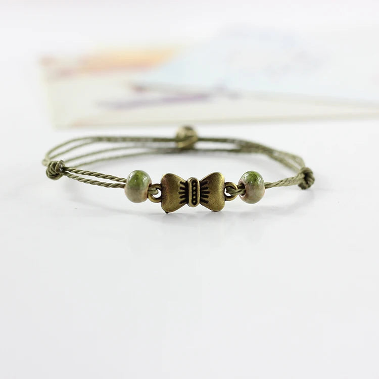 Traditional Boondoggle Hand Woven Colored Glaze Ceramic Bracelets Beads Folk Style Women's Fashion Jewelry Dropshipping #1506