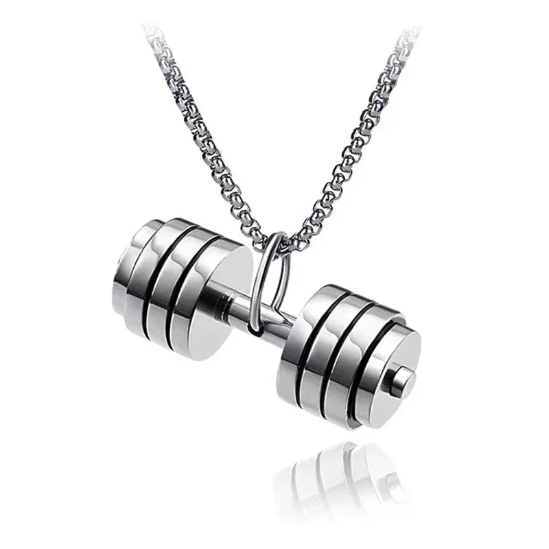 Titanium Steel Dumbbell Pendant Gym Fitness Equipment Barbell Necklace Domineering Muscular Men Fitness Leisure Sports Jewelry Viralgem Store