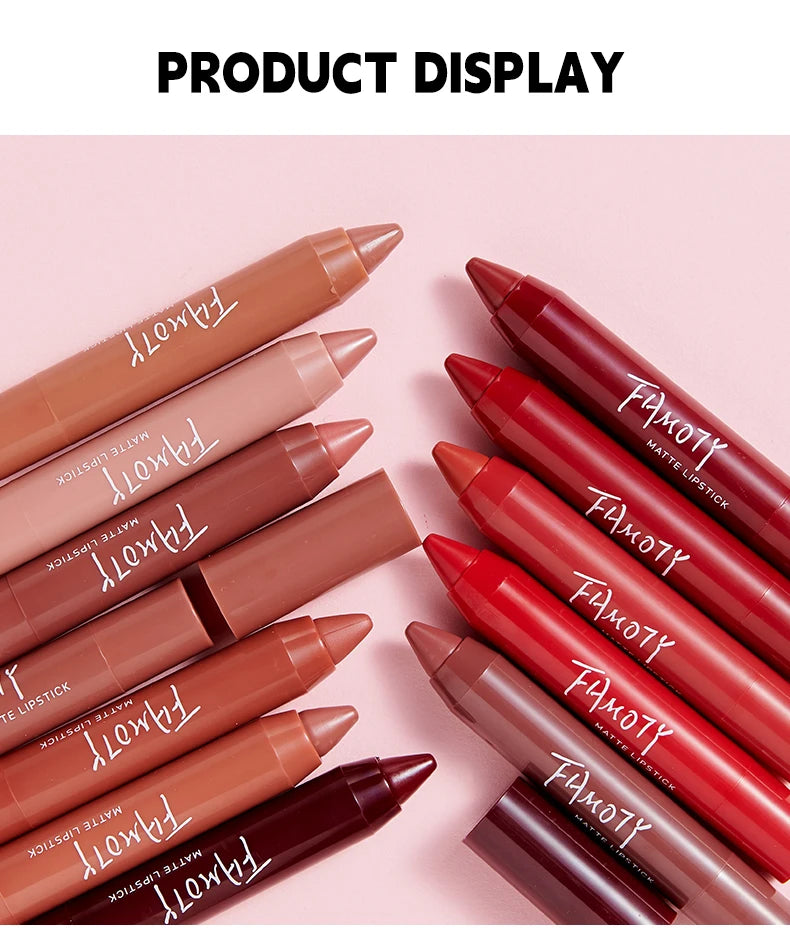 12 Colors Matte Lipstick Pen Waterproof Velvet Nude Lipstick Pencil Sexy Red Brown Pigments Lips Makeup Long Lasting Lip Tint