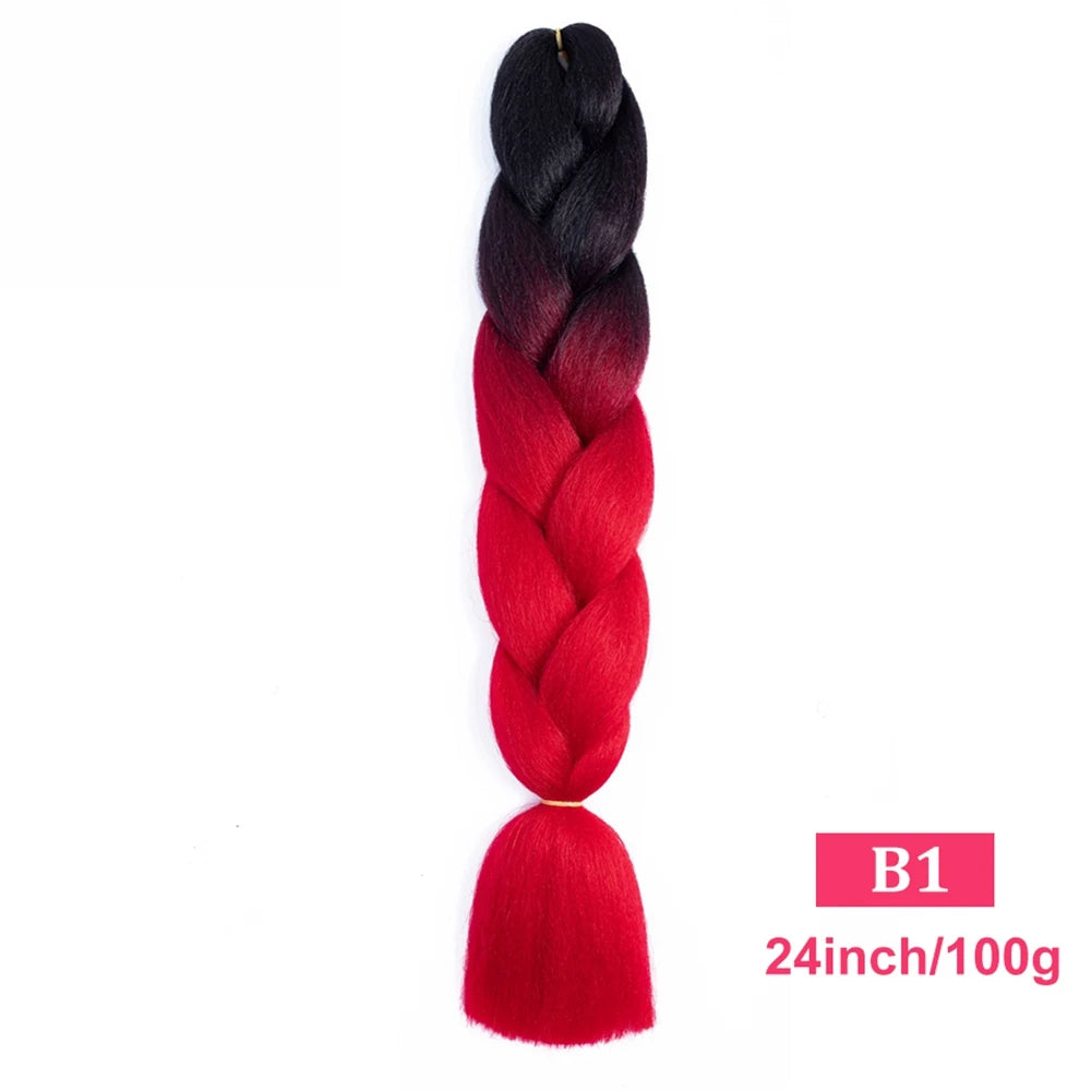24inch Synthetic Long Braiding Hair Pre Strethced Colorful Ombre Brown Blonde Crochet Jumbo Braids Hair Extensions For Women