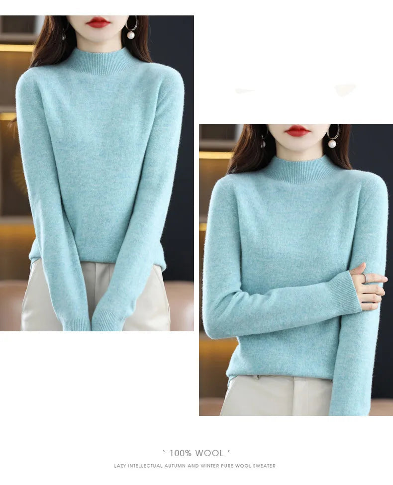 100% Pure Wool Half-neck Pullover In Autumn And Winter New Cashmere Sweater Women's Casual Knit Top Women's Coat 19 Colors Viralgem Store