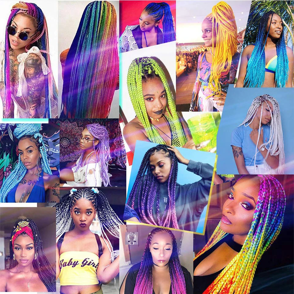 24inch Synthetic Long Braiding Hair Pre Strethced Colorful Ombre Brown Blonde Crochet Jumbo Braids Hair Extensions For Women