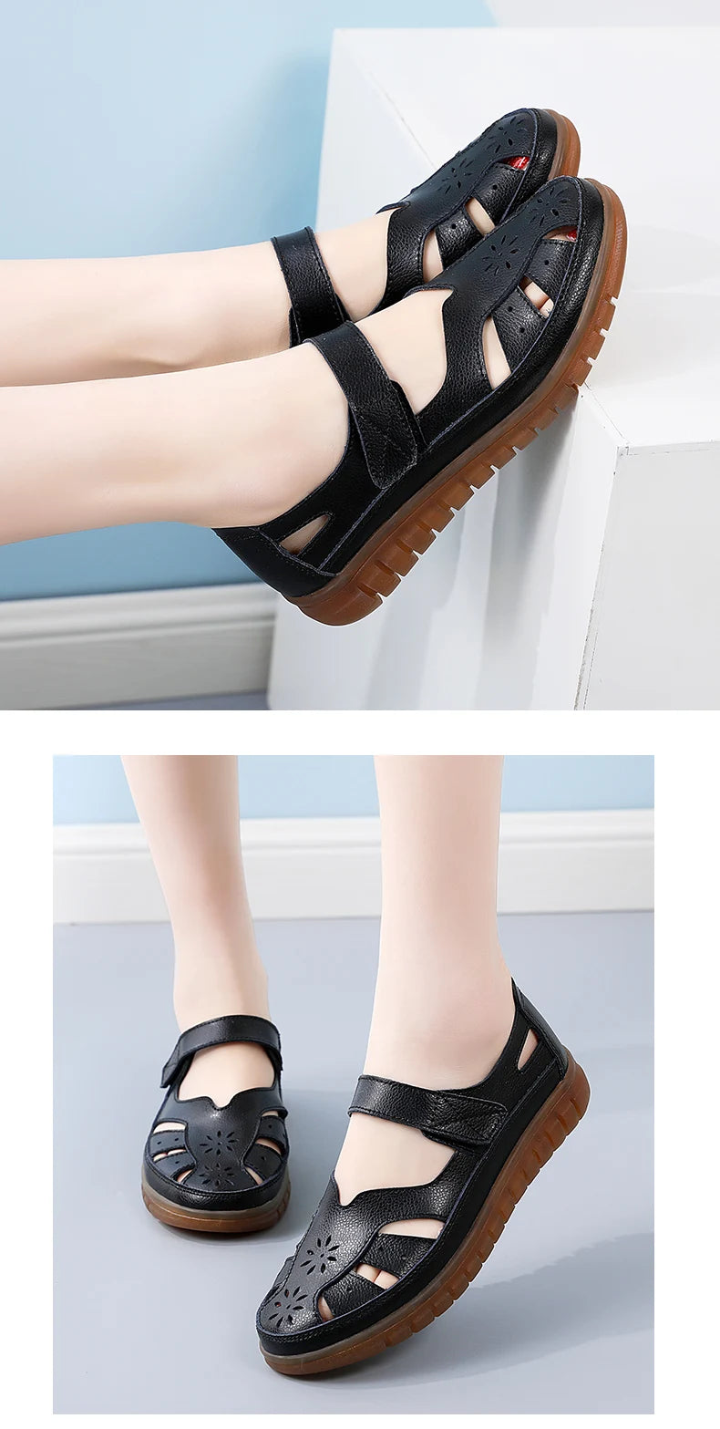 2024 Women Sandals Summer Ladies Girls Comfortable Ankle Hollow Round Toe Sandals Woman Soft Beach Sole Female Shoes Plus Size