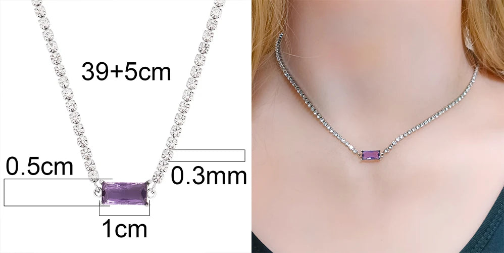 Stainless Steel Necklace Tennis Chain Hip Hop Square Pendant Necklace Star Heart Zircon Choker Necklaces For Women Jewelry