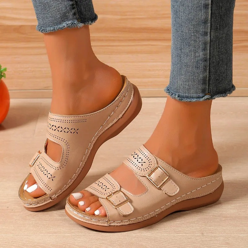 2024 Summer Fashion Women Wedge Slippers Premium Orthopedic Open Toe Shoes for Women Anti-slip Platform Retro Slippers Female
