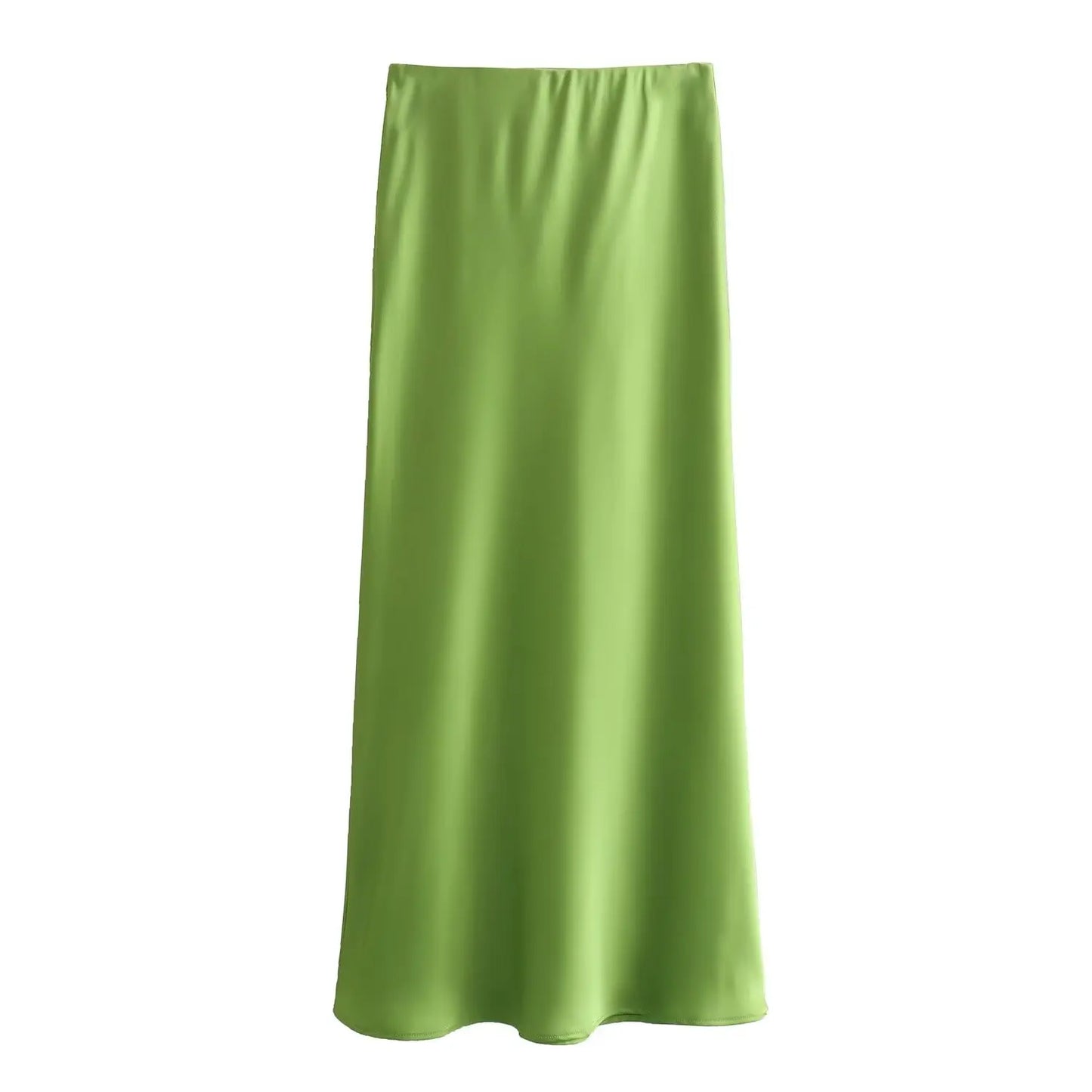2024 New Women's European And American Style Fashion Silk Satin Texture High Waist Skirt Street Style Elegant Mid-length Skirt