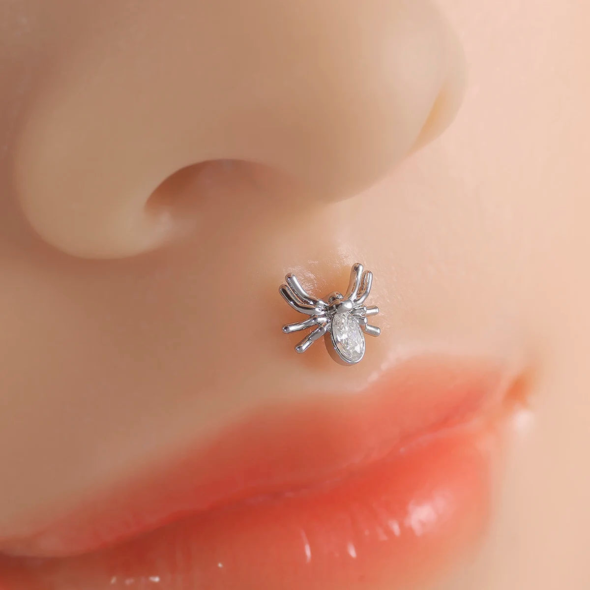 1pc Stainless Steel Rhinestone Lip Stud Crescent Pendant Cross Spider Fan Cartilage flat back Ear Stud Tragus Piercing Earrings