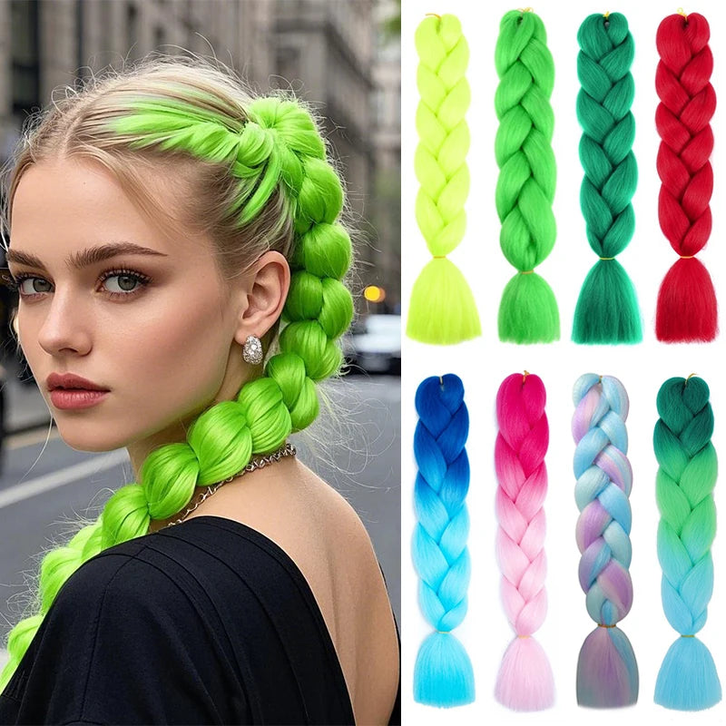 Synthetic Ombre Braiding Hair 24Inch 1Pack Pre Stretched Box Jumbo Colorful Crochet  Extensions for Women Viralgem Store