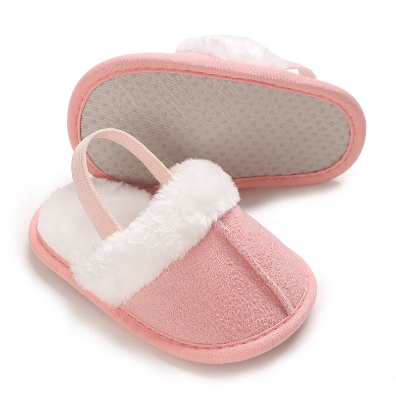 0-1 Years Old Winter Baby Slippers Fluffy Baby Boy Girl Sandals Cute Plush Soft Non-slip Sole Toddler First Toddler Baby Shoes