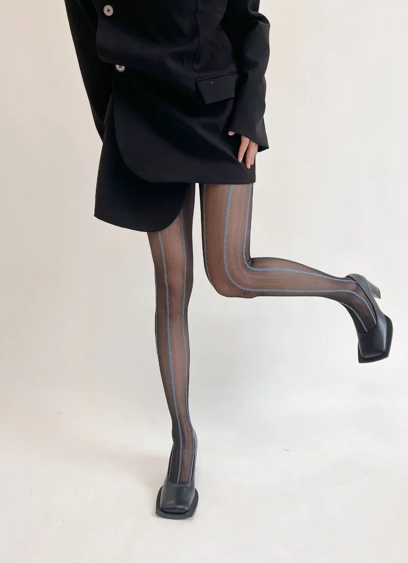 Vintage Sexy Black Vertical Stripes Pattern Stretchy Tights Pantyhose Women's Stockings Gothic Clothes Sexy Women's Underwear