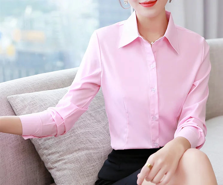 White Shirt Woman 6XL Plus Size Blouse Office Lady Pink Shirt Long Sleeve Women Shirts and Blouss Korean Fashion New Ladies Tops