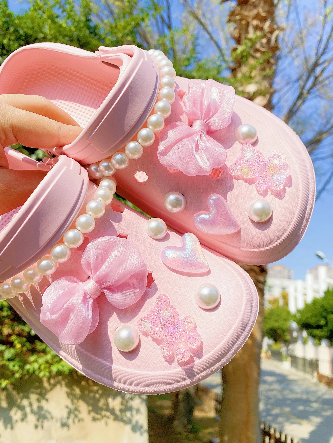 14pcs Shoe Accessories For Hollowed-Out Shoes, Diy Cloth Flowers, Bows, Pearls, And Removable Garden Shoe Decorations