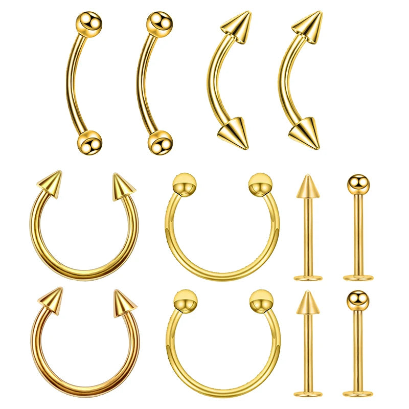 12PC Titanium Tragus Piercing Nose Earring Septum Labret Lip Ring Cartilage Industrial Tongue Barbells Eyebrow Body Jewelry