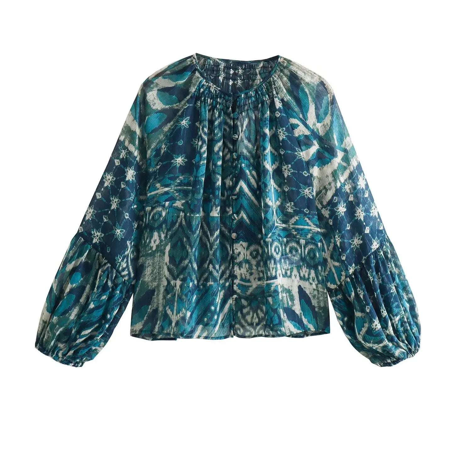 TRAFZA Vintage Casual Chic Print Women Suit O-Neck Single Breasted Blouse Loose Long Straight Skirt Fashion 2024 Boho Set