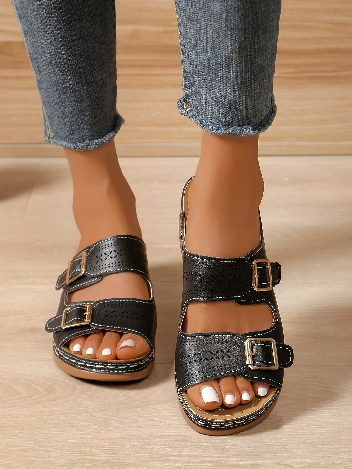 2024 Summer Fashion Women Wedge Slippers Premium Orthopedic Open Toe Shoes for Women Anti-slip Platform Retro Slippers Female