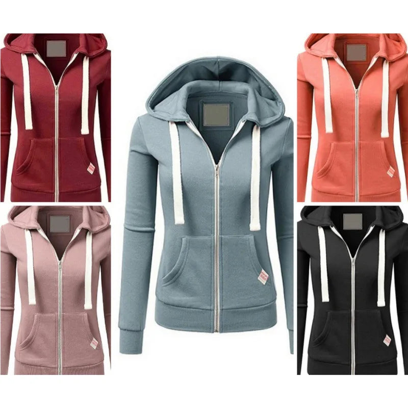 2024 Spring and Autumn New Women's Sports and Fitness Solid Color Zipper Sweater Cardigan Hooded Trendy Casual Sports Coat