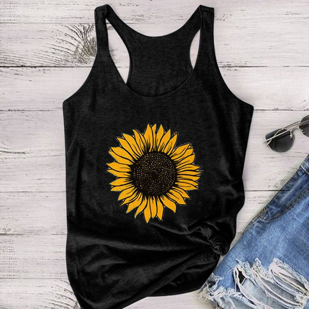Women Plus Size Summer Sunflower Print Round Neck Sleeveless T-Shirt Top Tank New Fashion Simple Versatile Women'S Clothing 2023