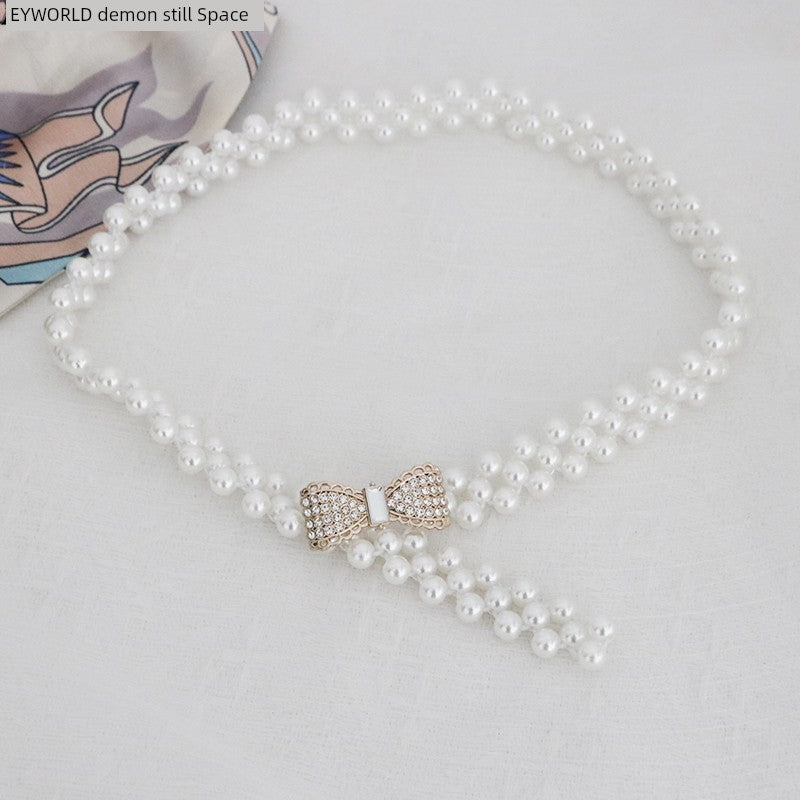 Women's Pearl Elastic Rhinestone Hanfu Waist Dress