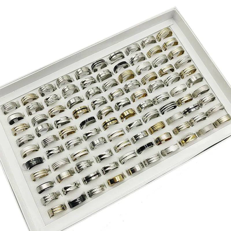 20pcs/Lot Factory Wholesale Hot Mix Style Simple Stainless Steel Finger Rings Men Women New Gifts Jewelry Bar Wide Joint Ring Viralgem Store