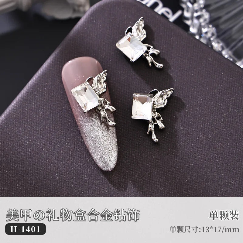 5PCS Luxury Sparkle Gift Box Pile Diamonds Crystal Love Alloy X Butterfly Pearl Nail Art Rhinestones Decorations Manicure Charms Viralgem Store