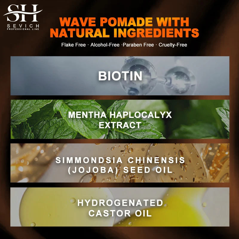 30g Biotin Wave Control Pomade for Men Anti Hair Loss 360 Wave Hair Edge Control Gel Pomade Natural Hair Curly Styling Pomade