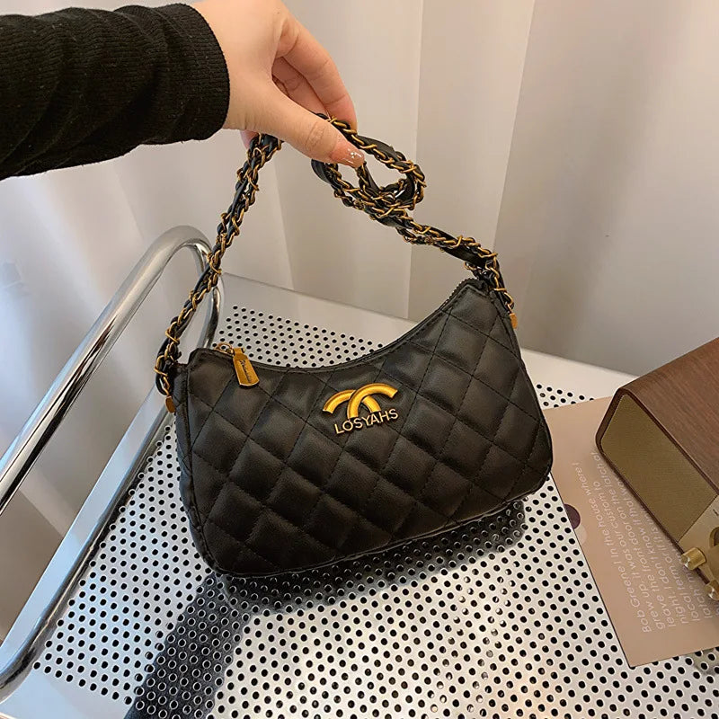Advanced texture diamond grid small bag for women's 2025 autumn and winter new retro light luxury chain shoulder armpit bag