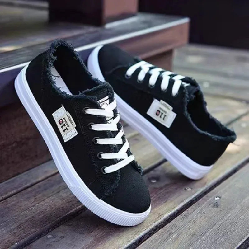 2024 New Spring Summer Women Canvas Shoes flat sneakers women casual shoes low upper lace up white shoes
