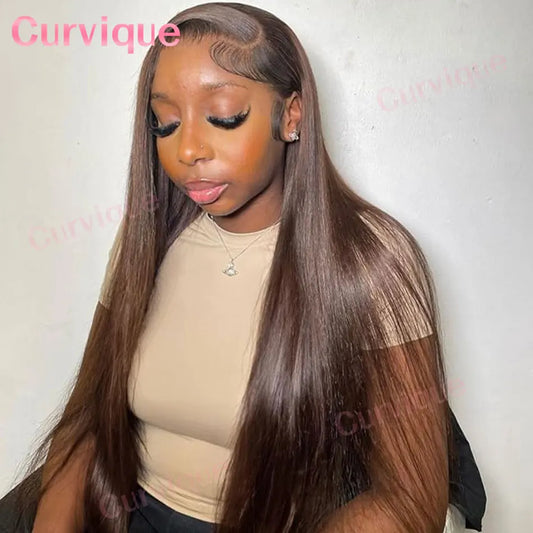 30 inch Chocolate Brown 13x4 13x6 Hd Lace Frontal Wig Straight 100% Human Hair Wig Pre Plucked Brazilian Brown Colored Wigs