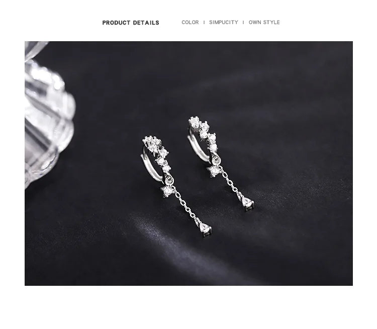925 Sterling Silver tassel hoop Earrings Temperament Inlaid Zircon for Women Wedding Jewelry Accessories