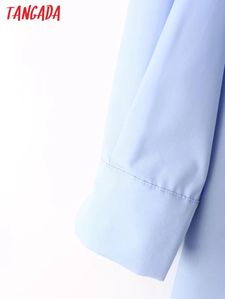 Tangada 2024 Spring Women Blue Flower Shirt Long Sleeve Female Loose Blouse Tops 4T02 Viralgem Store