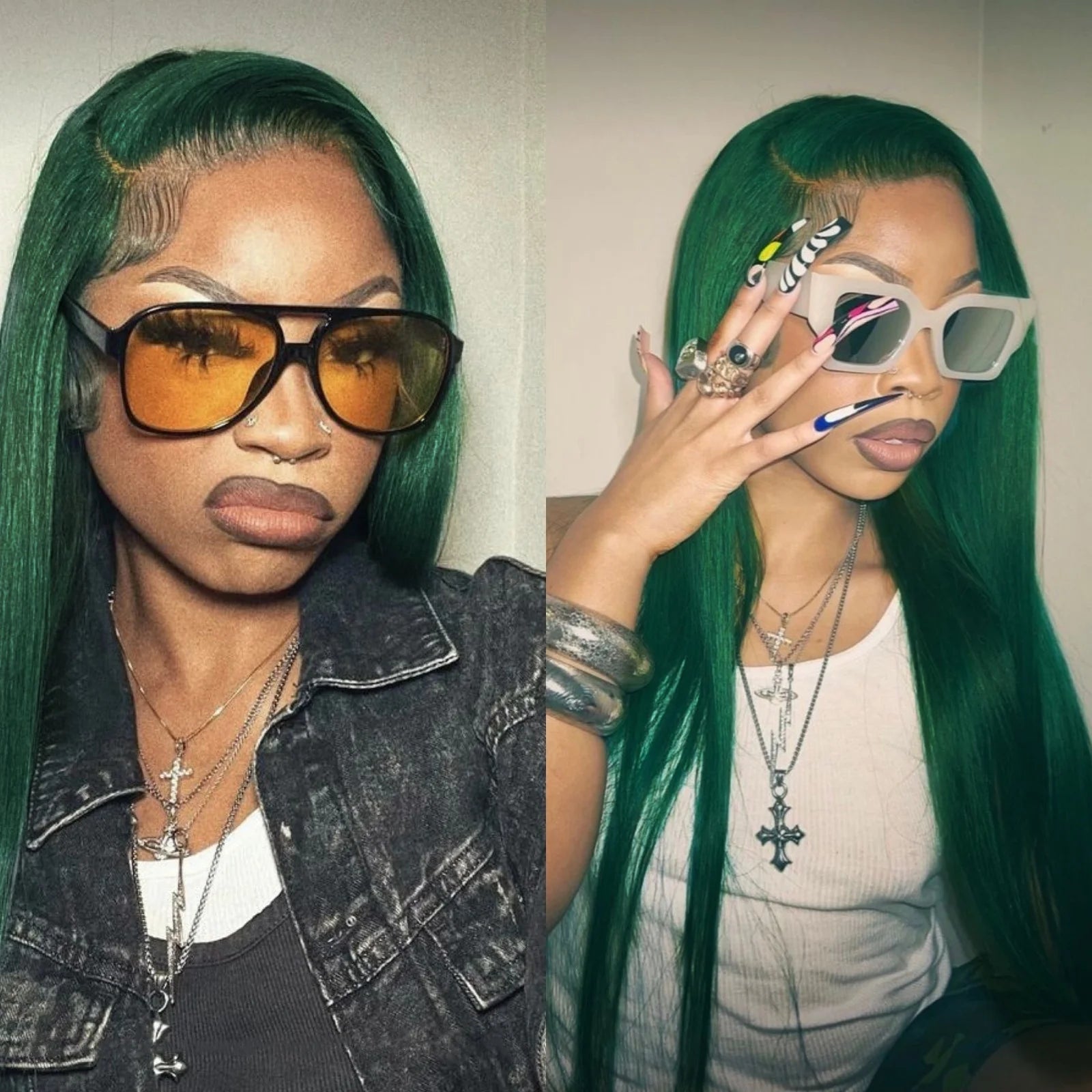 13X4 Dark Green Lace Front Wig Long Straight Synthetic Wig Long Green Colored Hair Lace Frontal Wigs for Women Heat Fiber Viralgem Store