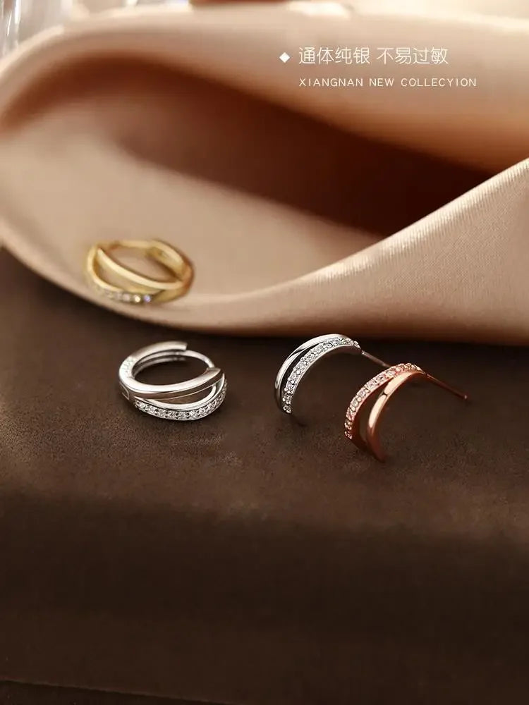 925 Sterling Silver hoop Earrings Temperament Simple Inlaid Zircon for Women Wedding Jewelry Accessories