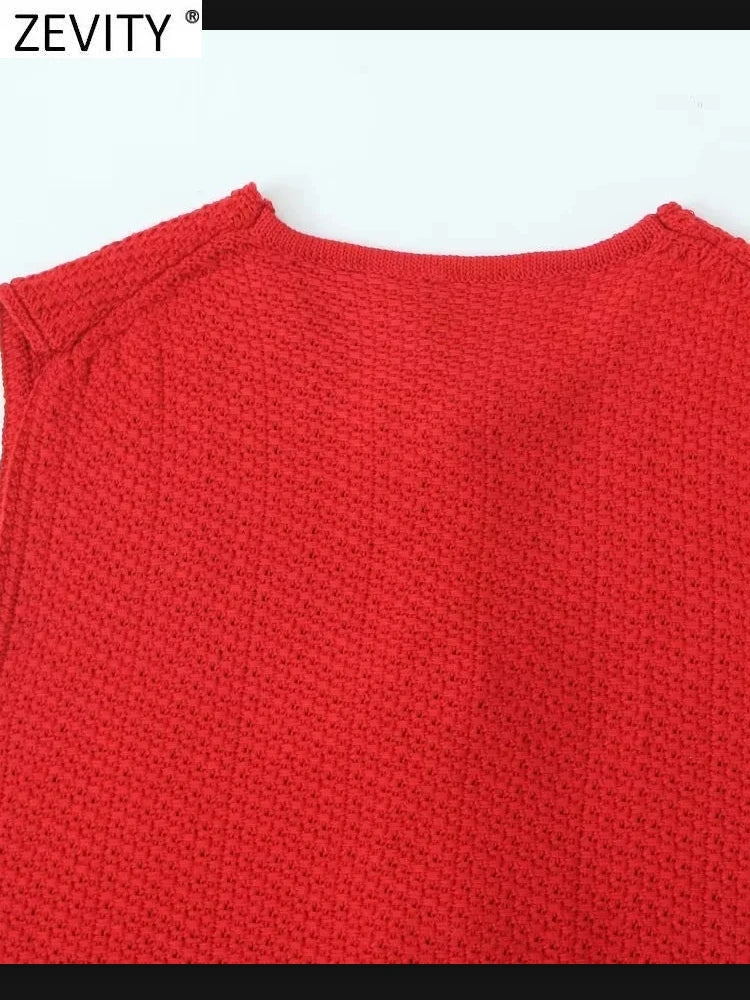 Zevity Women Euro Style V Neck Solid Sleeveless Bow Short Vest Jacket Ladies Retro Knitting Cardigan Slim WaistCoat Tops CT6203 Viralgem Store