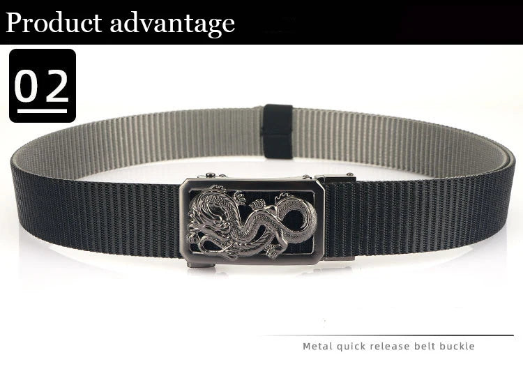 SupSindy New Man Double-sided Nylon Belt Dragon Rotate Metal Automatic Buckle Canvas Belts for Men Jeans Waistband Bicolor Strap Viralgem Store