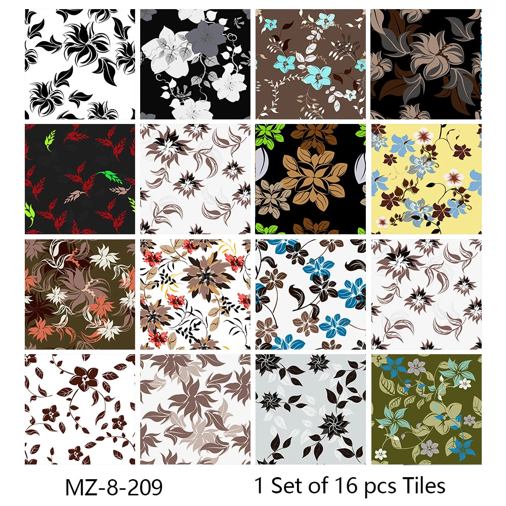 16pcs/set Black & White Tiles Sticker Kitchen Backsplash Wardrobe Bathroom Waterproof Peel & Stick Bright Film Art Wall Decals